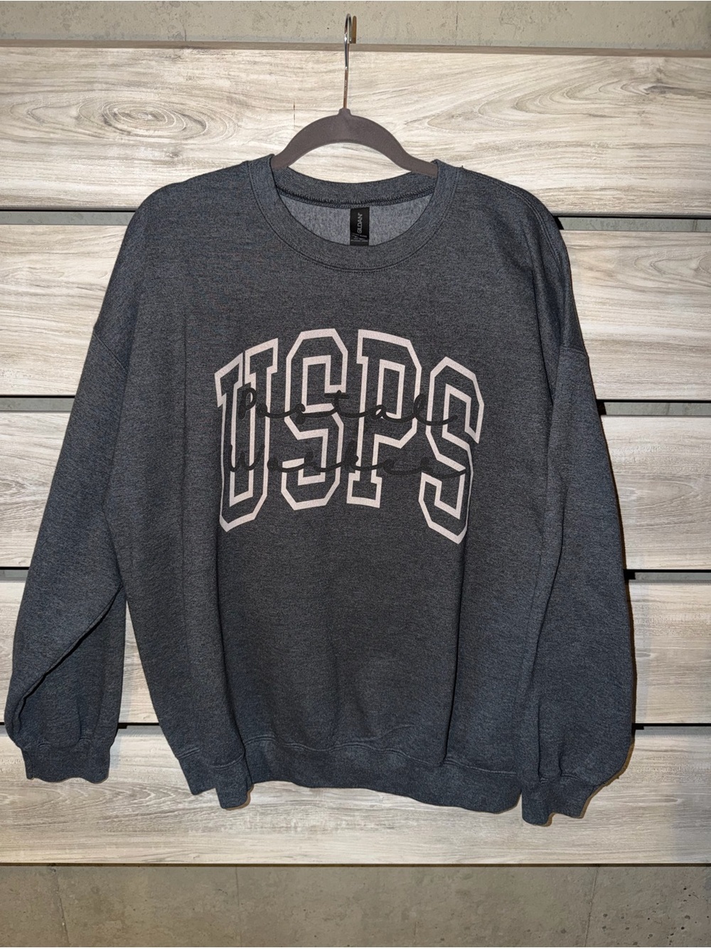 Gildan Dark Charcoal Crewneck Sweater with USPS Lettering